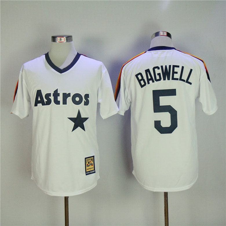 Men Houston Astros #5 Bagwell White Throwback MLB Jerseys